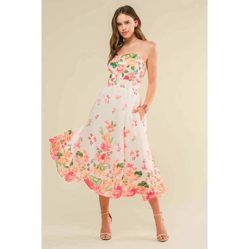 Floral Strapless Midi Dress